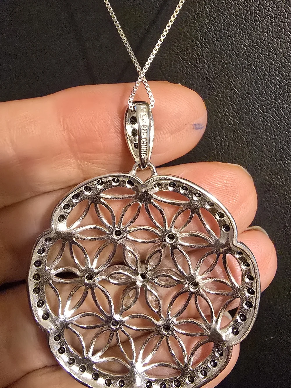 Intricate Silver 926 Floral Geometry Pendant Necklace